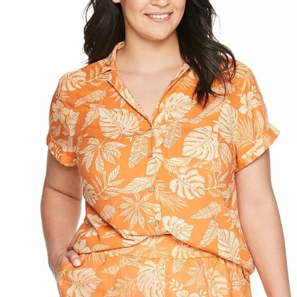 Sonoma Goods For Life Tops - Sonoma Tropical Floral Button Front Blouse Orange Cream Plus Size 3X Rayon